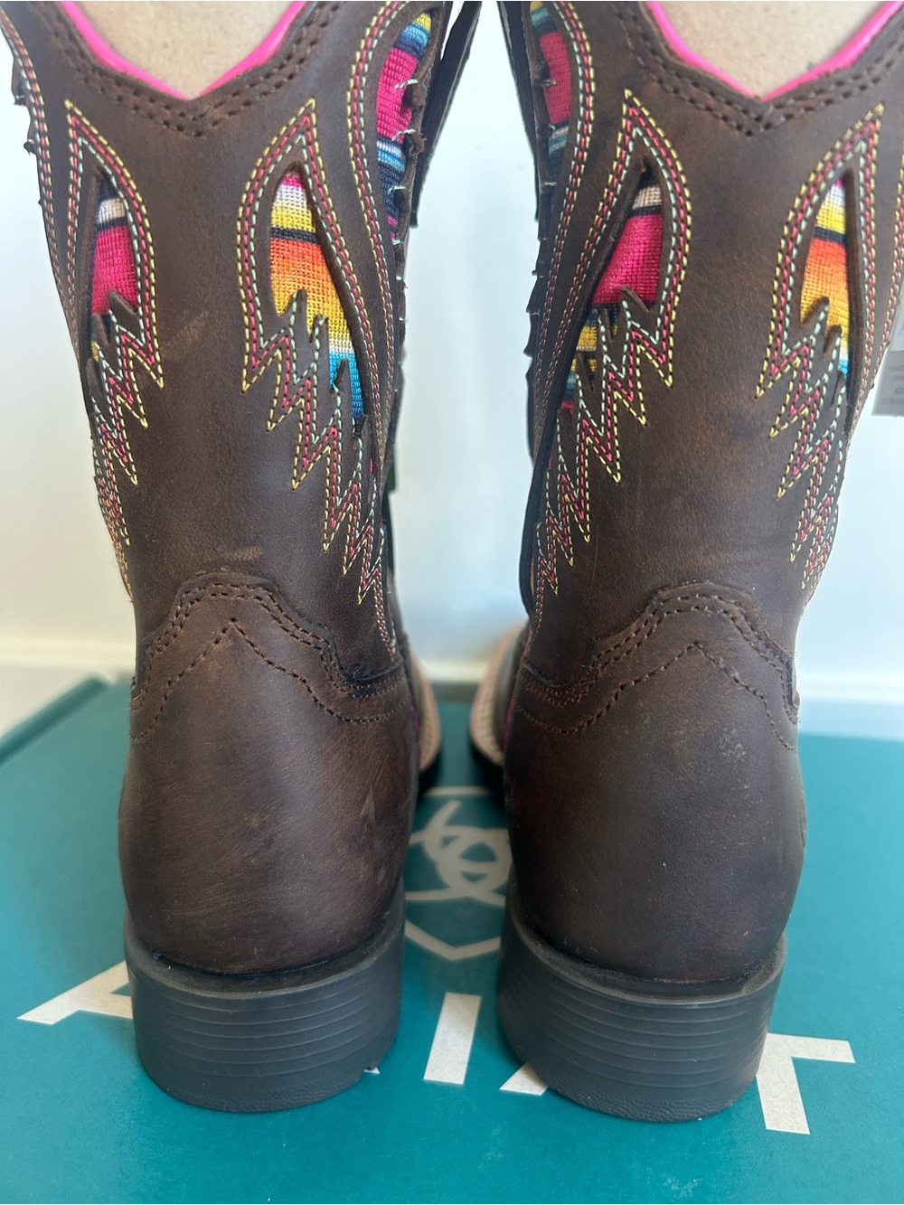 Ariat Girls Brown Leather Western Cowgirl Boots with VentTEK Multicolor Fabric - Picture 7 of 8
